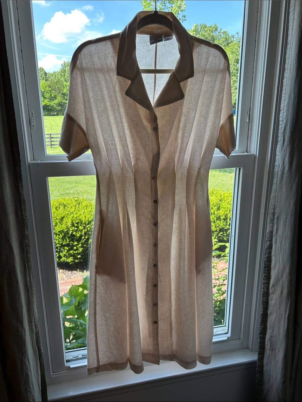 Halston Heritage Sheer Beige Button-Front Midi Dress Size 6